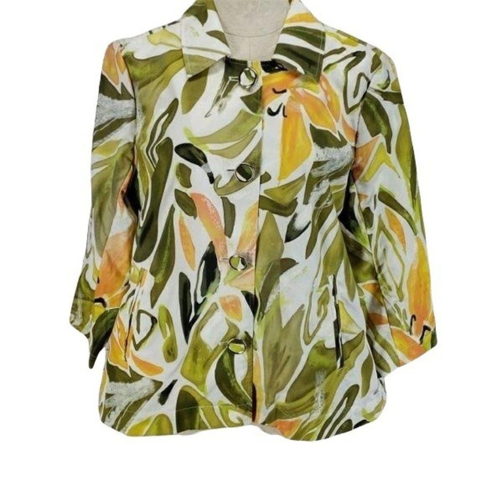 Joseph Abboud Women's Green Tropical Floral Printed Button Up Blazer Size 14